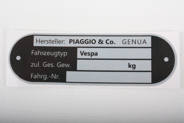 Aufkleber Typenschild PIAGGIO & Co. für Vespa