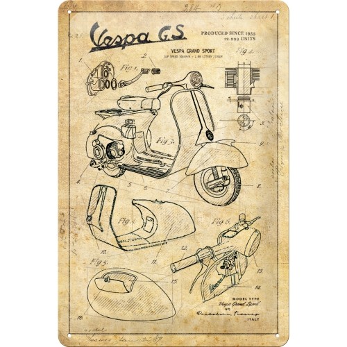 Blechschild Vespa - Parts Sketches, 20 x 30 cm