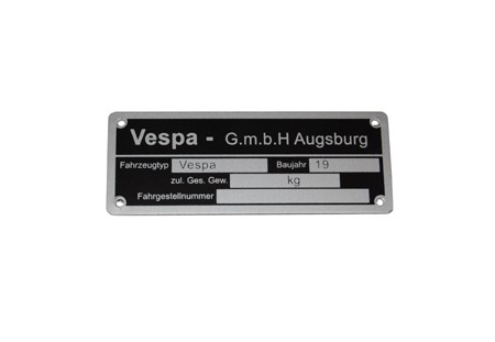 Typenschild "Vespa GmbH Augsburg" eckig