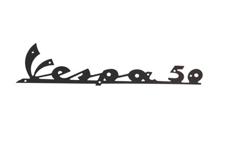 Schriftzug Beinschild 'Vespa 50' Blech schwarz zum Nieten